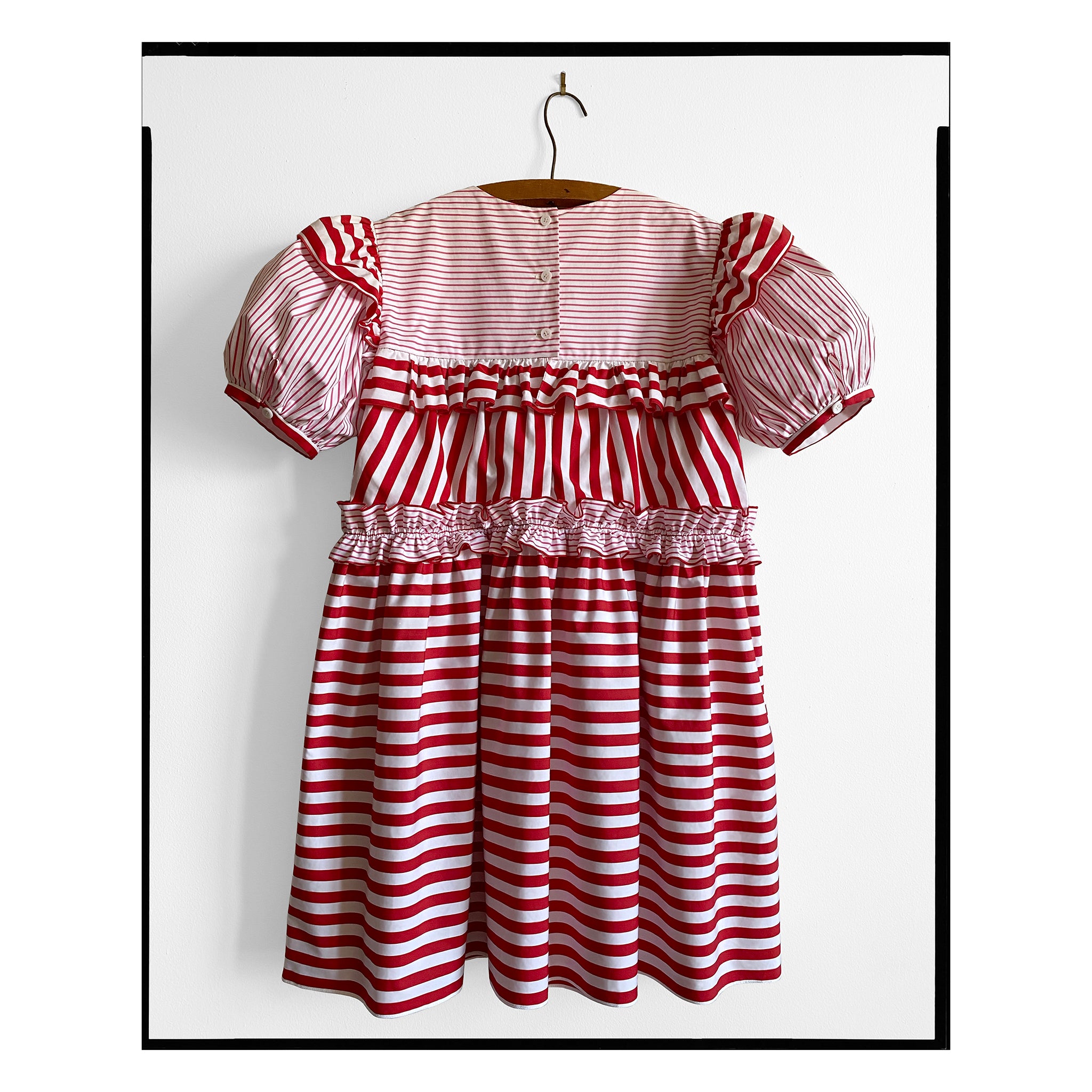 Pink & Red Stripe Poplin Puff Sleeve Mini Dress