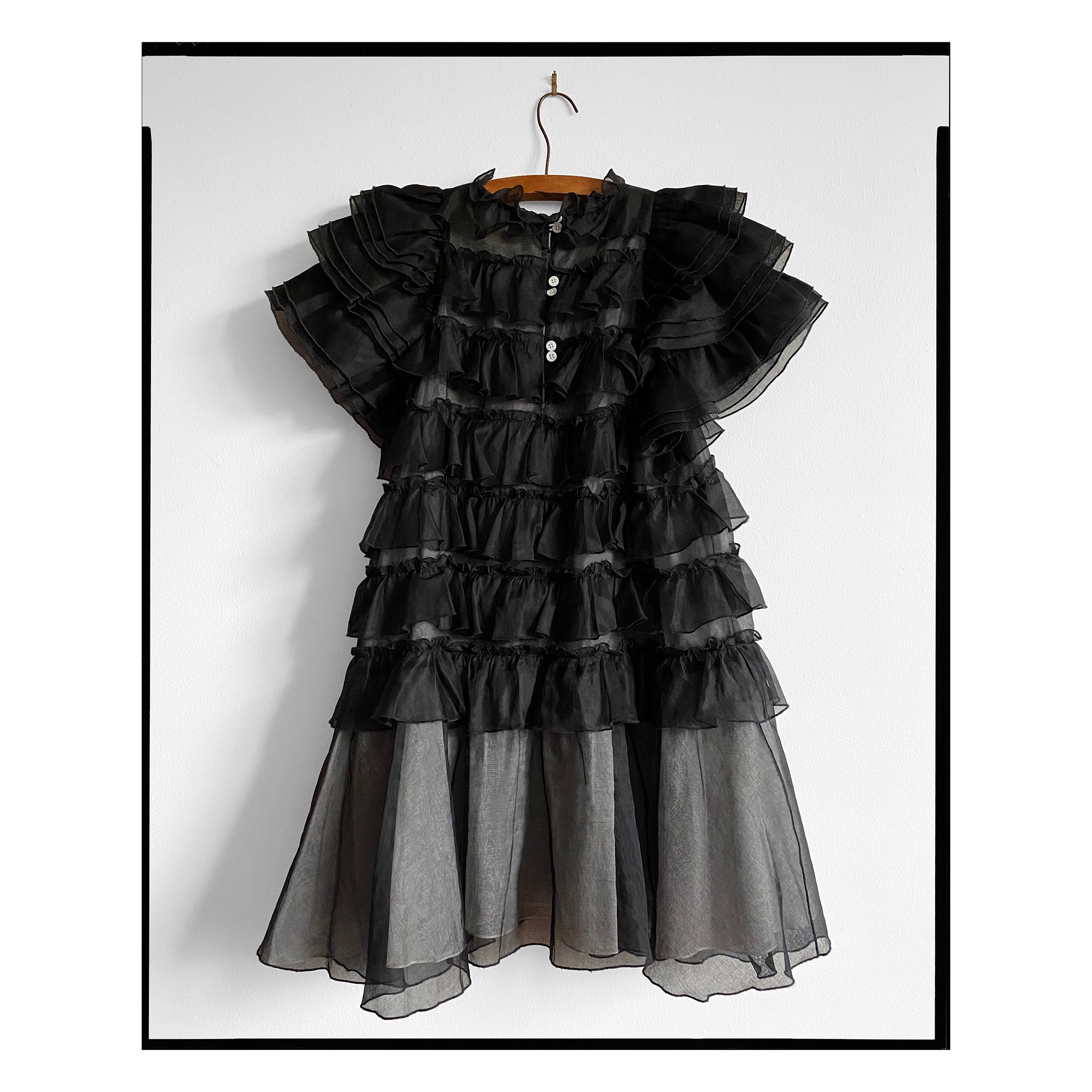 Black Organdy Ruffle Layered Dress