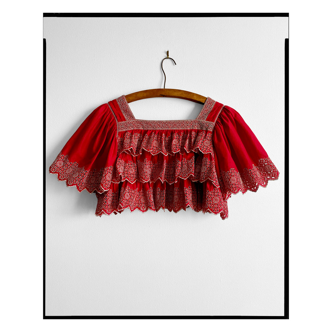 Red & Silver Broderie Anglaise Crop Top