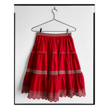 Load image into Gallery viewer, Red &amp; Silver Broderie Anglaise Tiered Skirt
