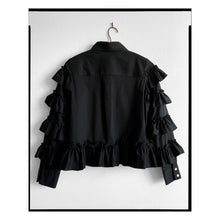 Load image into Gallery viewer, Black Voile Peplum Ruffle Shirt
