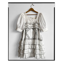 Load image into Gallery viewer, Black Edged White Voile Diamond Ruffle Dress
