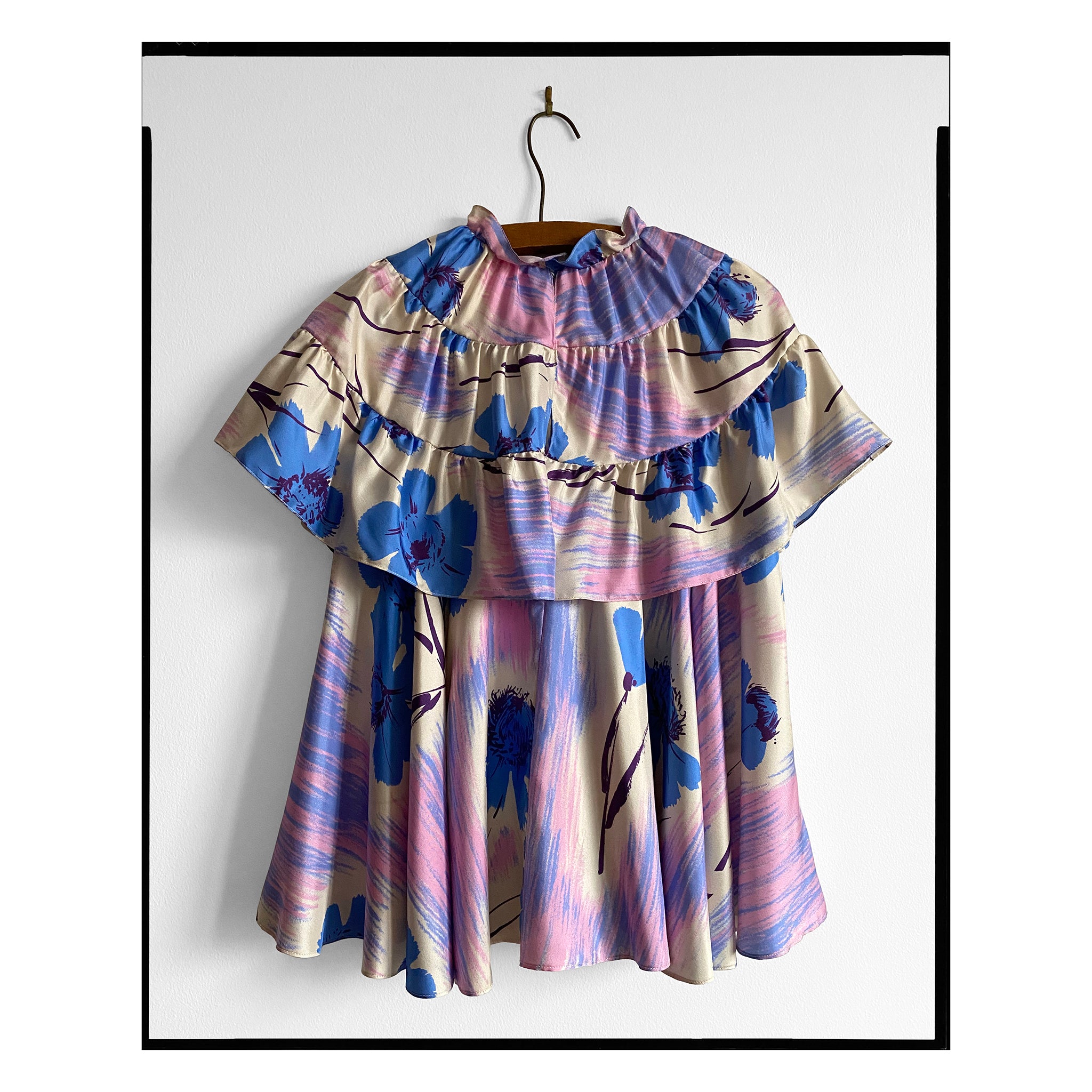 Painterly Floral Silk Twill Capelet Trapeze Top