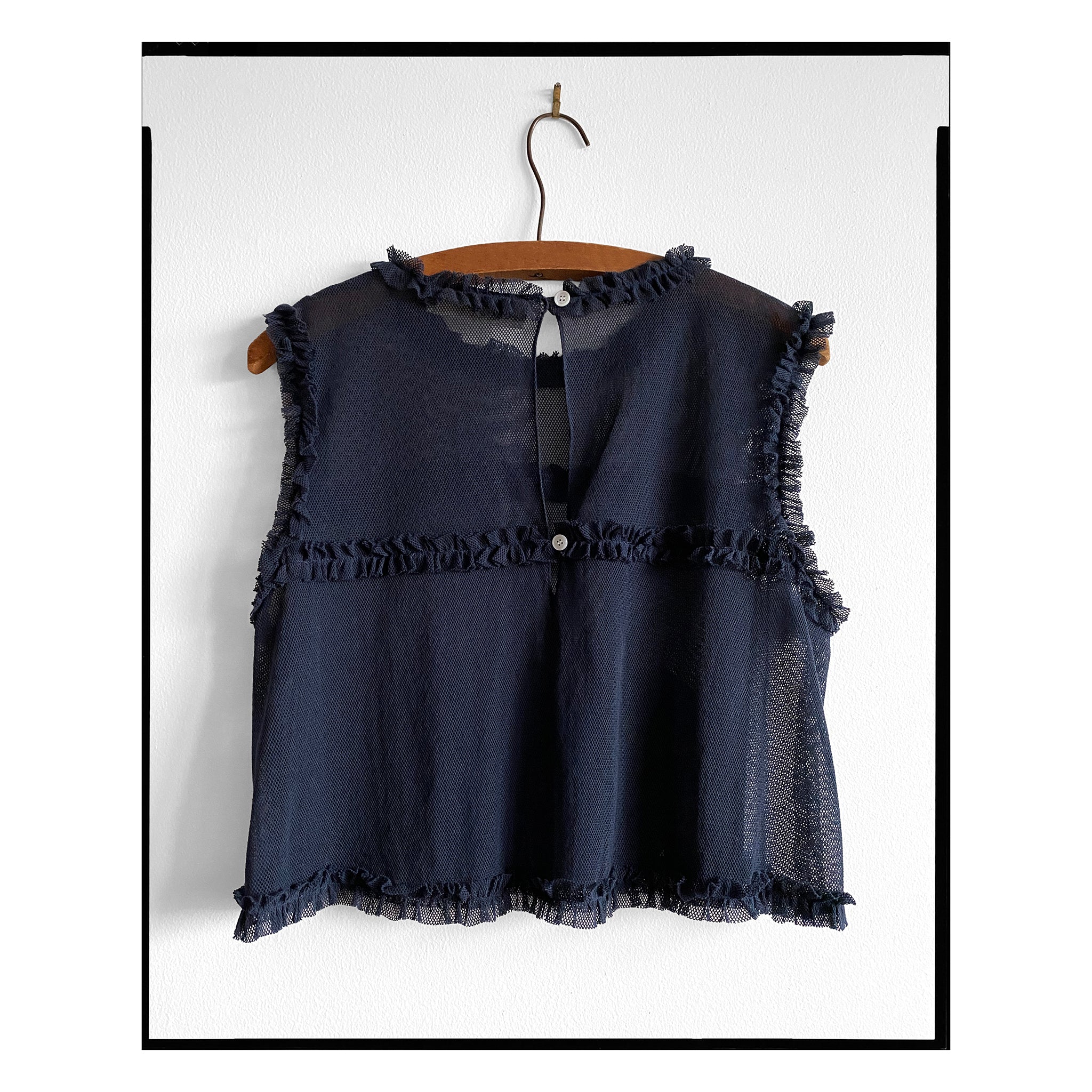 Navy Organic Cotton Tulle Pintuck Top