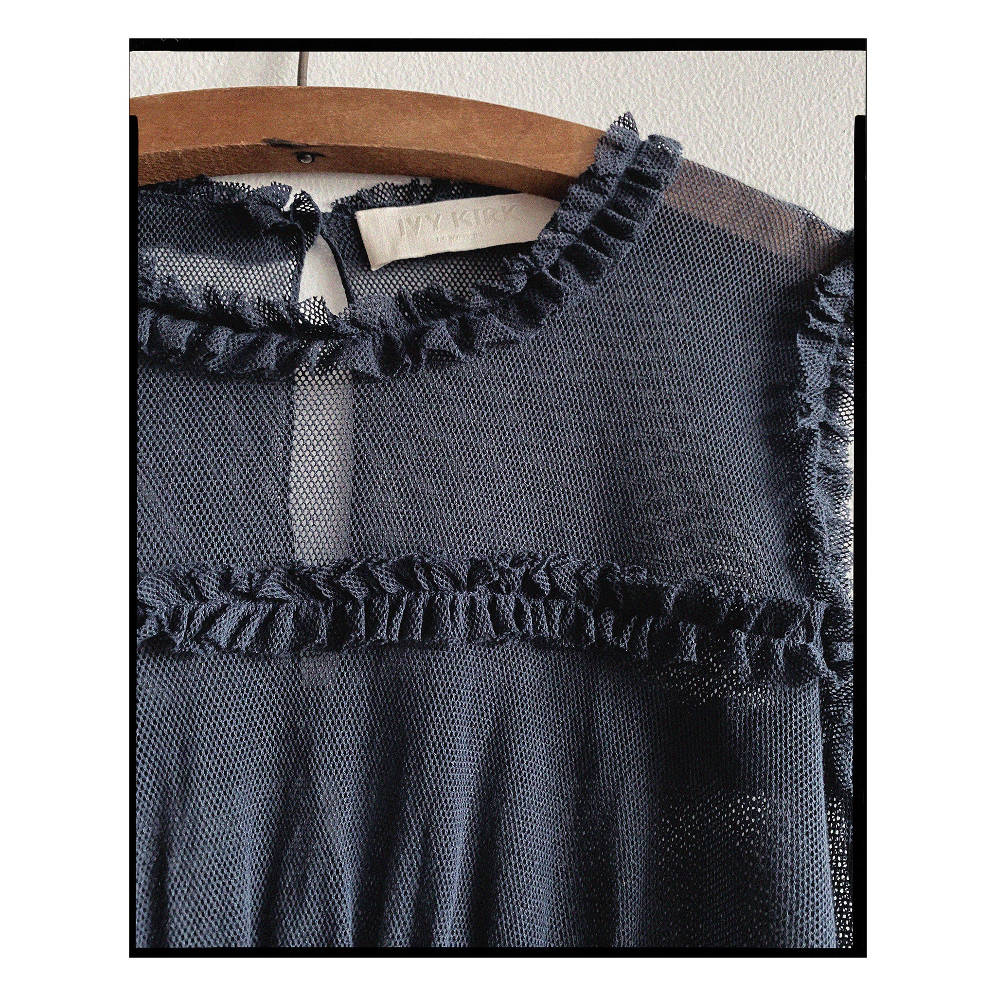 Navy Organic Cotton Tulle Pintuck Top