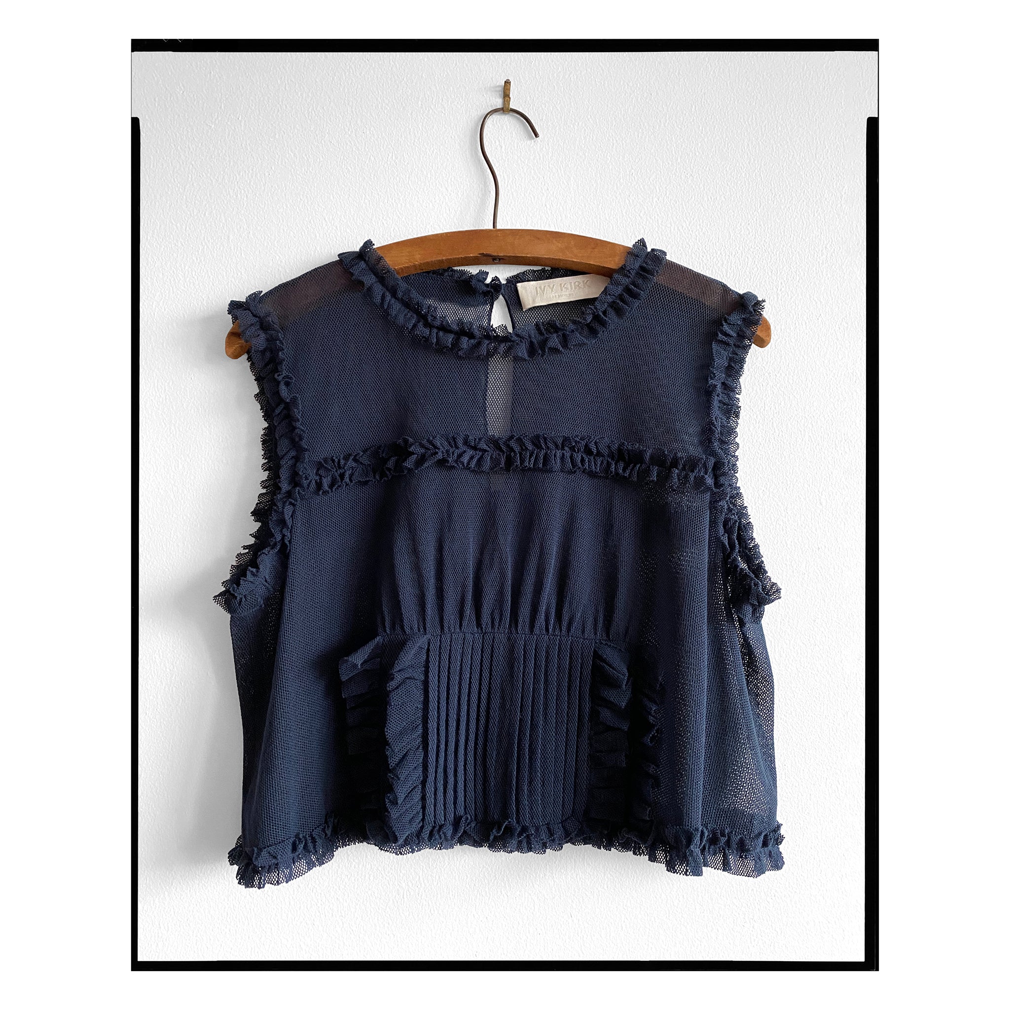 Navy Organic Cotton Tulle Pintuck Top