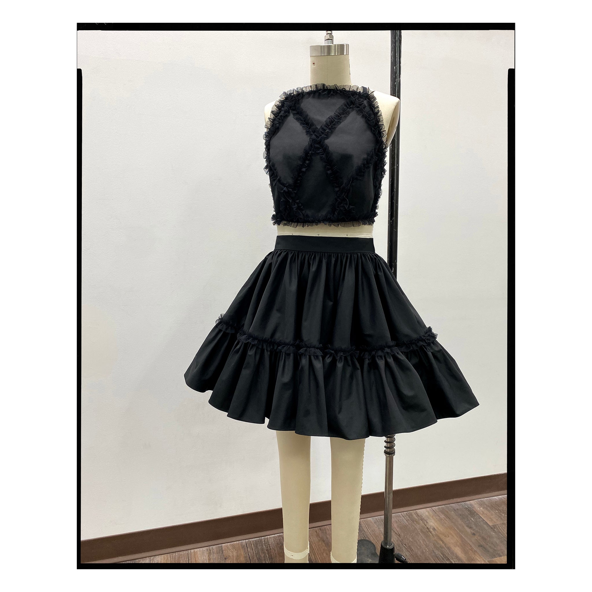 Black Poplin Mini Petticoat Skirt