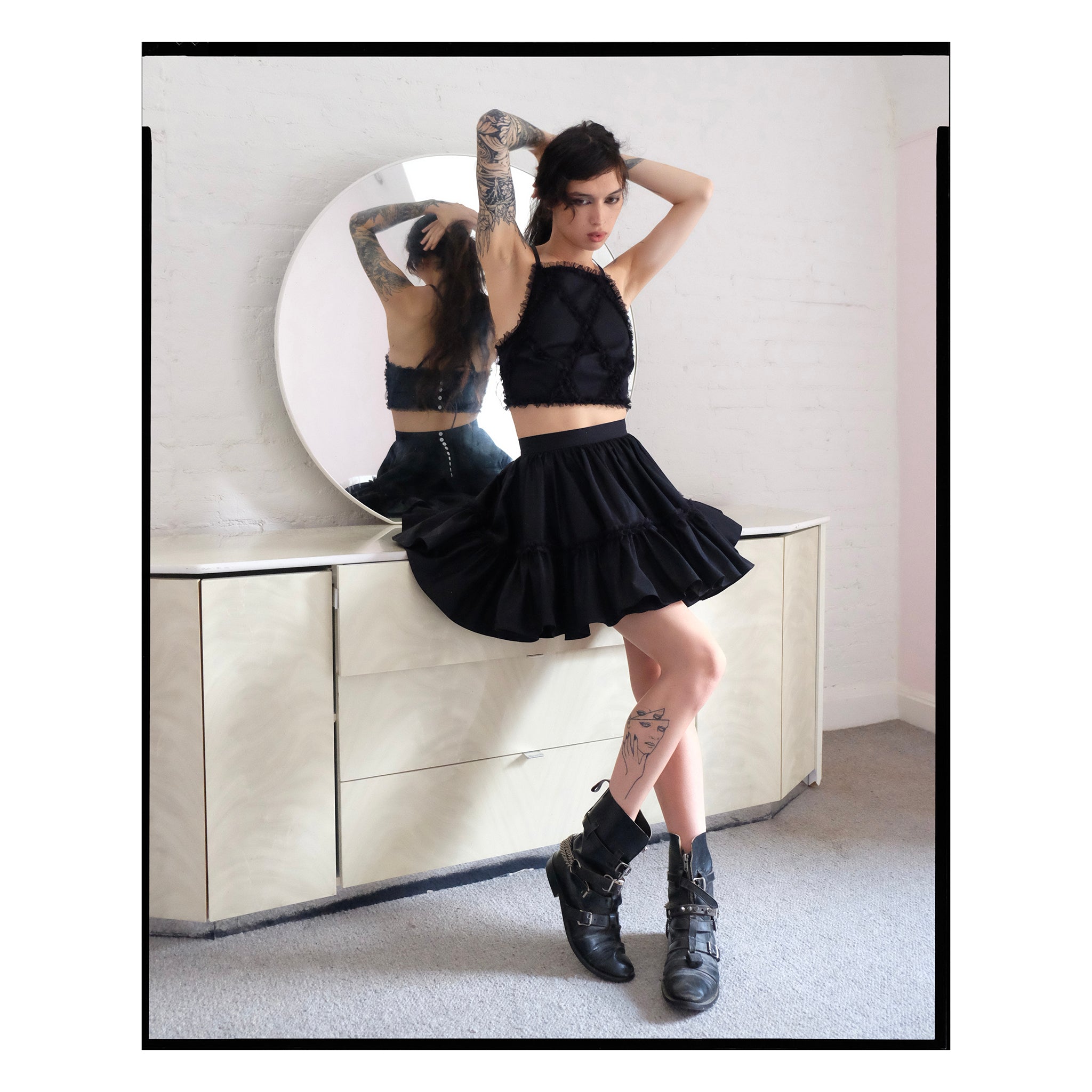 Black Poplin Mini Petticoat Skirt