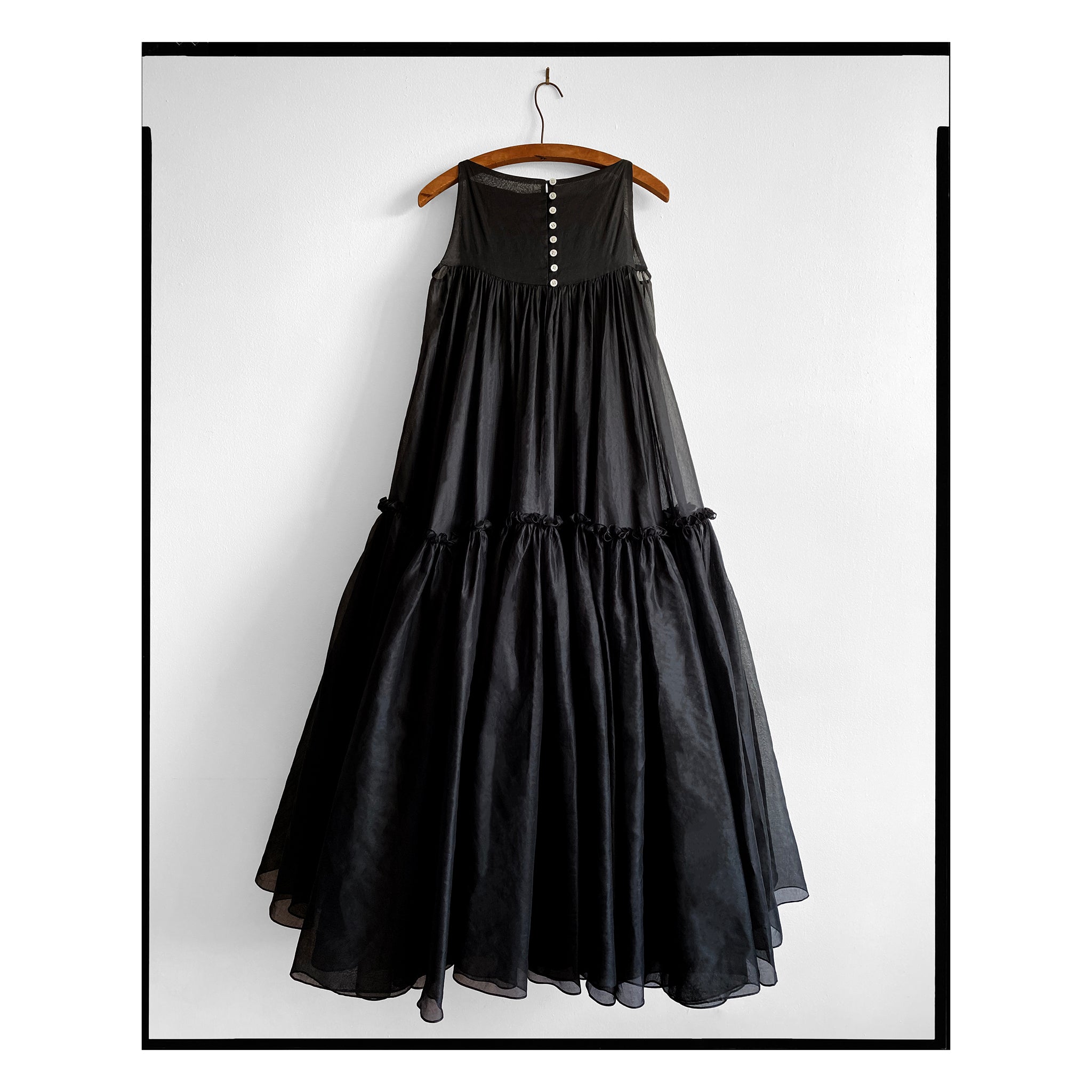 Black Organdy Rose Trapeze Gown