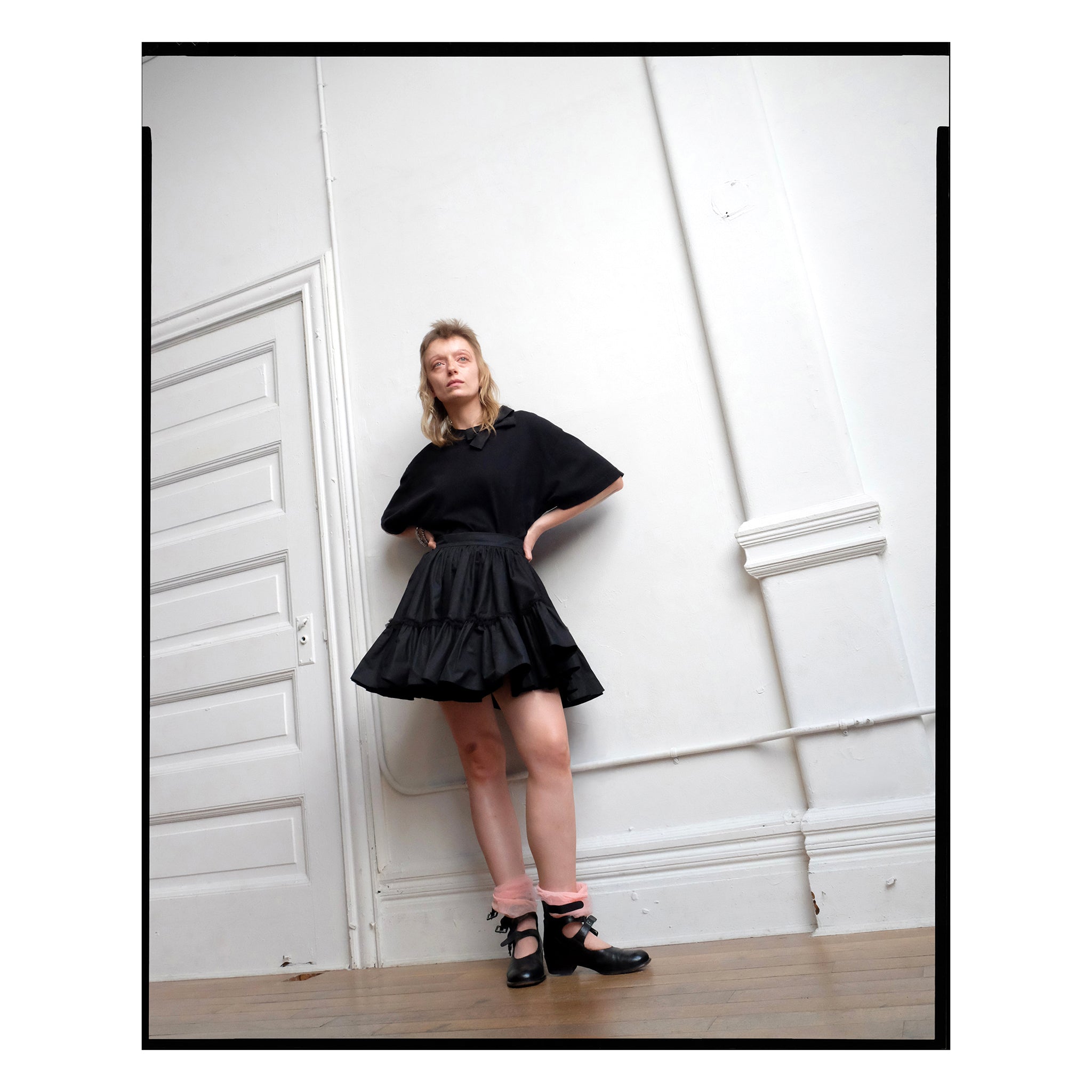 Black Poplin Single Bow Tee
