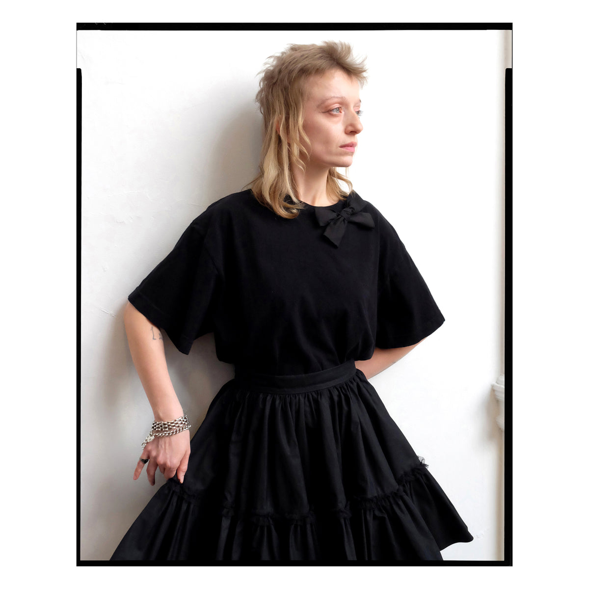 Black Poplin Single Bow Tee