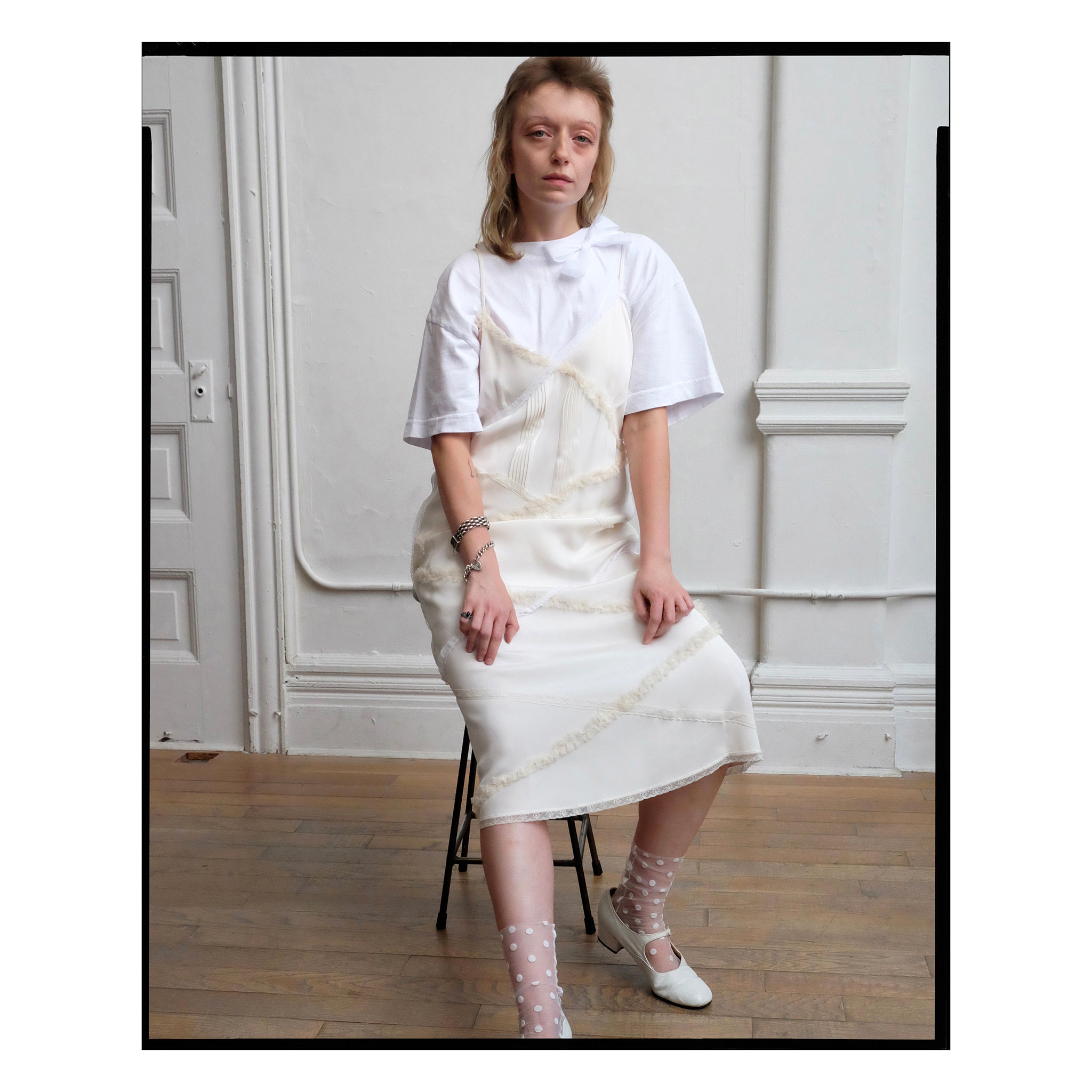 White Organdy Single Bow Tee