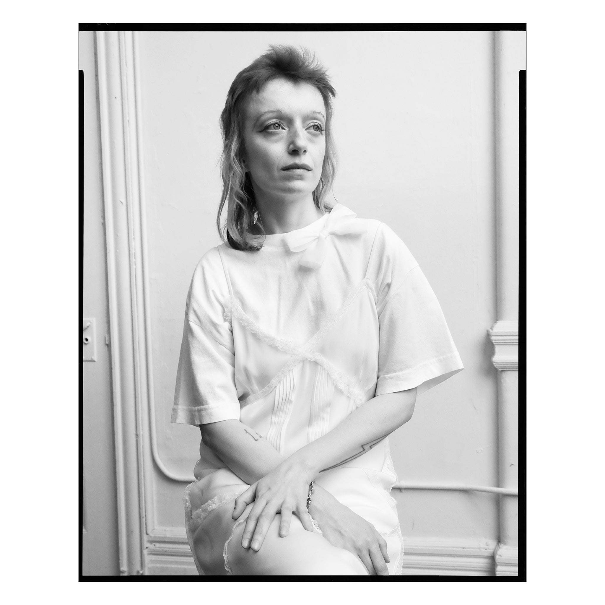 White Organdy Single Bow Tee