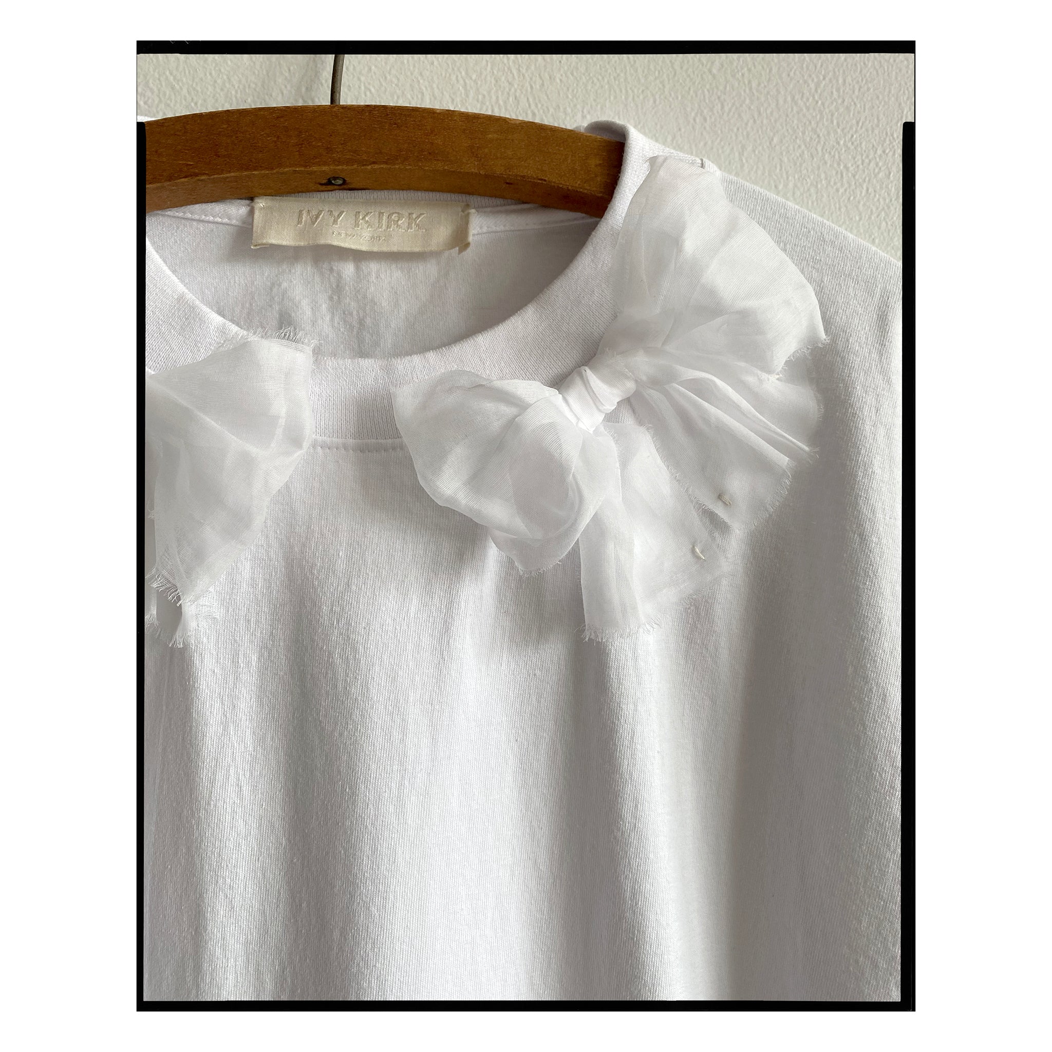 White Cotton Organdy Bow Tee