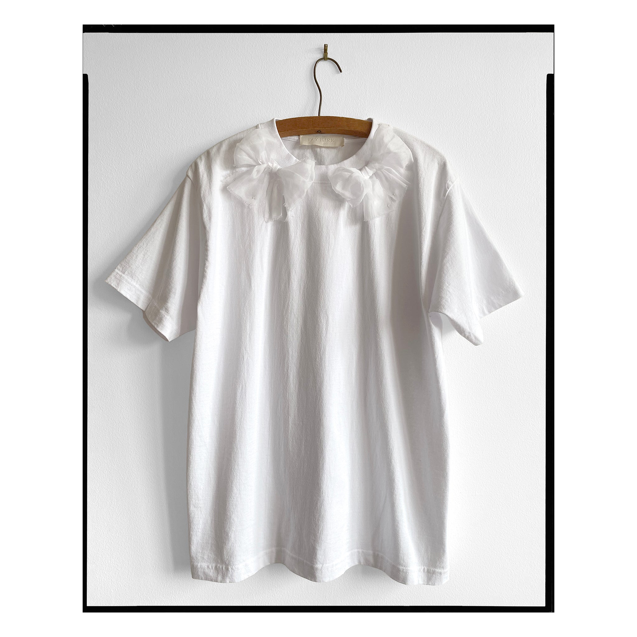 White Cotton Organdy Bow Tee