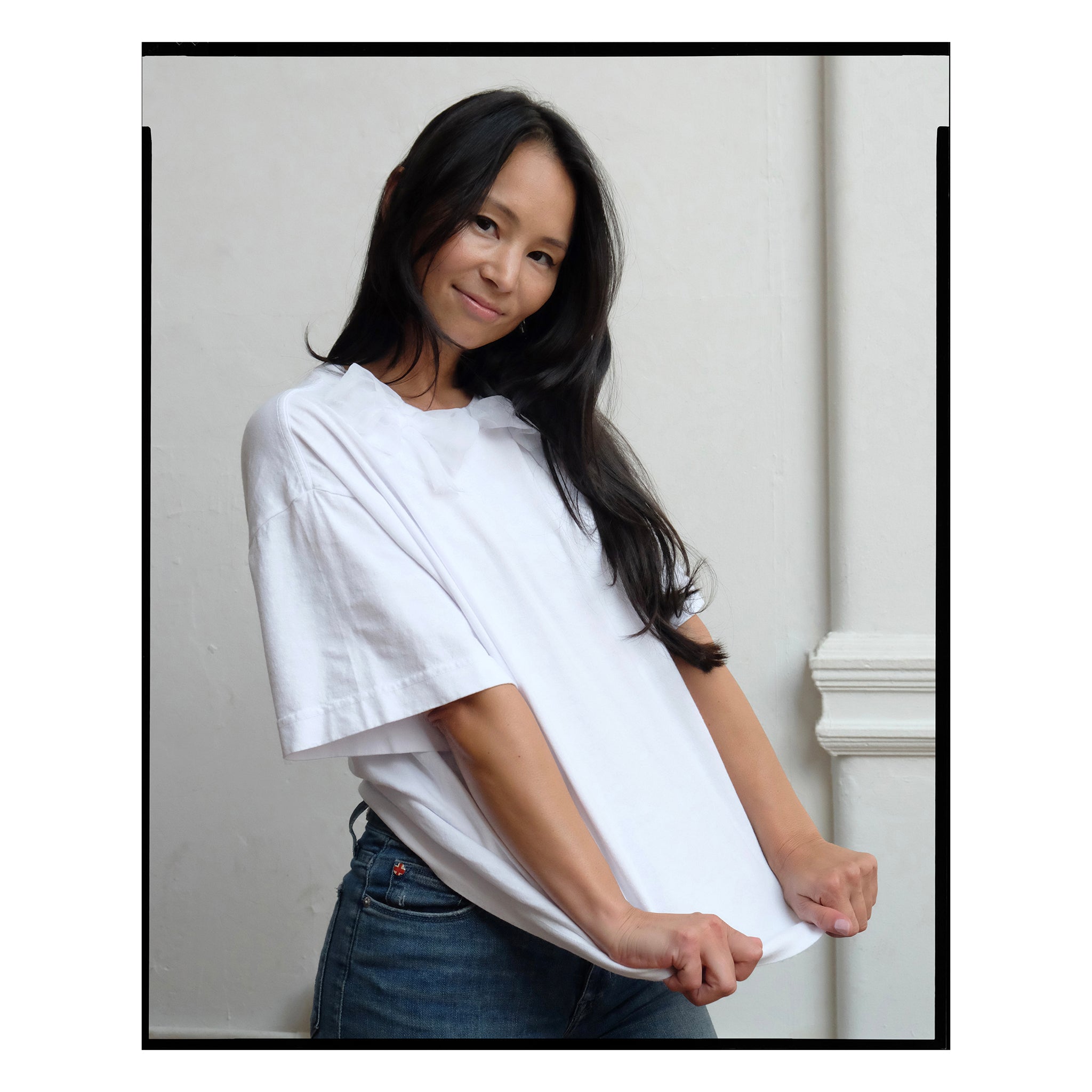 White Cotton Organdy Bow Tee