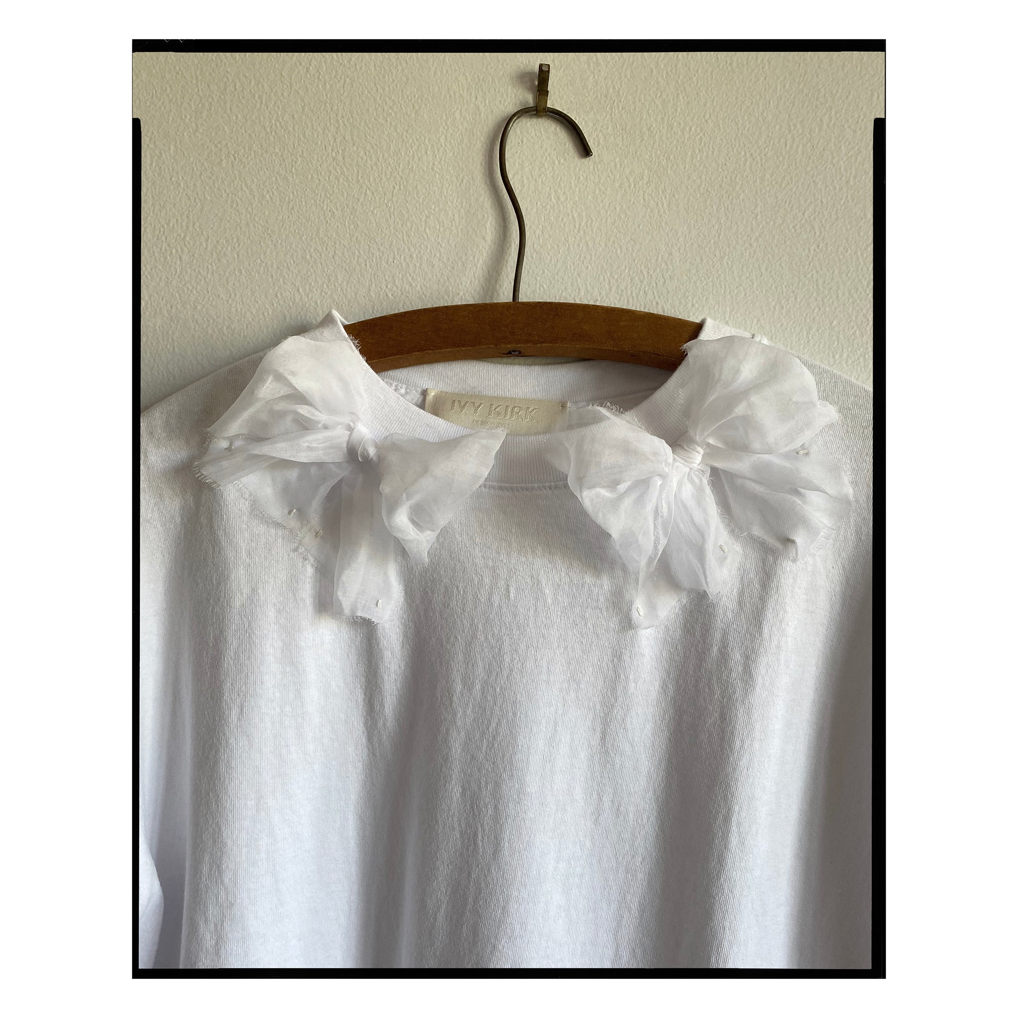 White Cotton Organdy Bow Tee