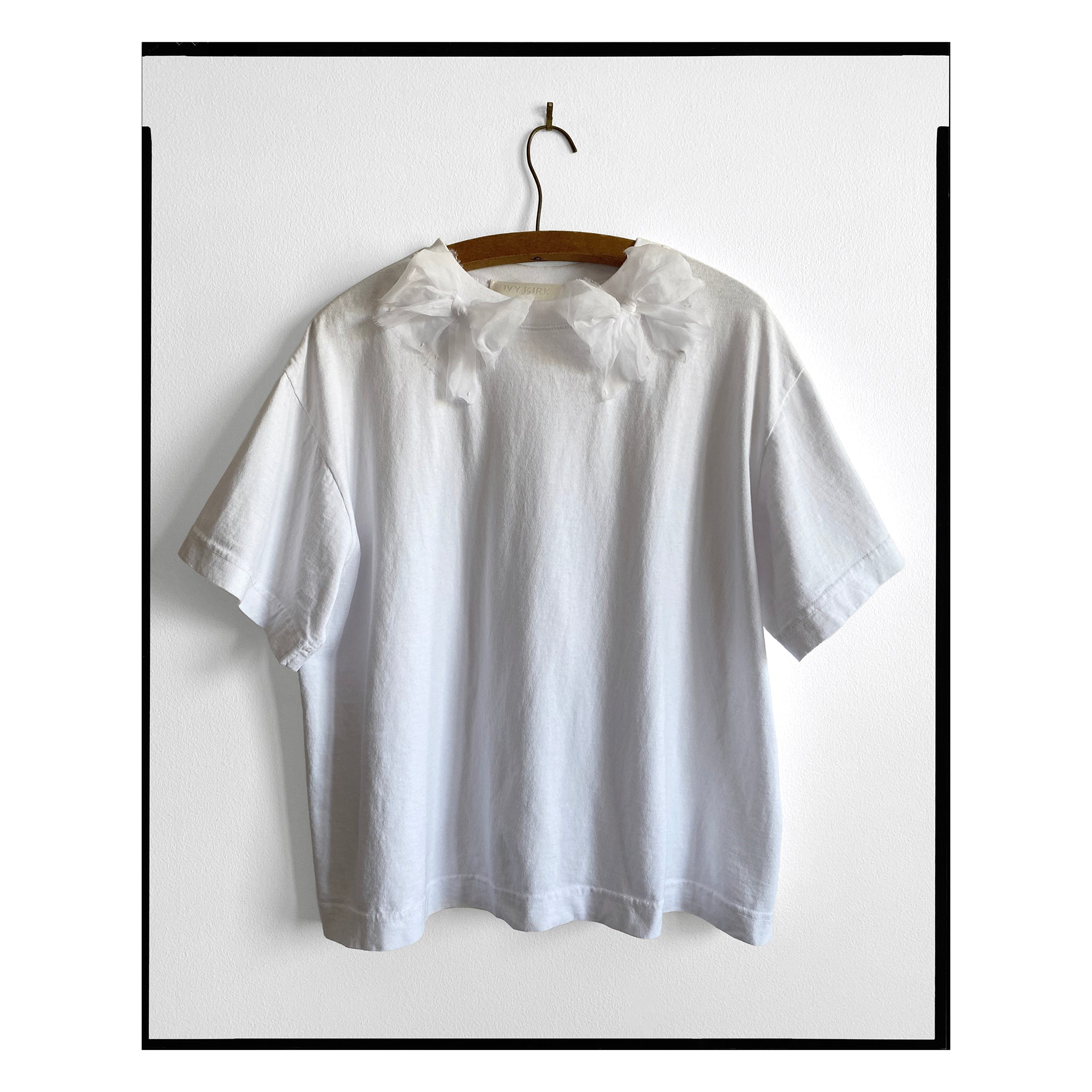 White Cotton Organdy Bow Tee