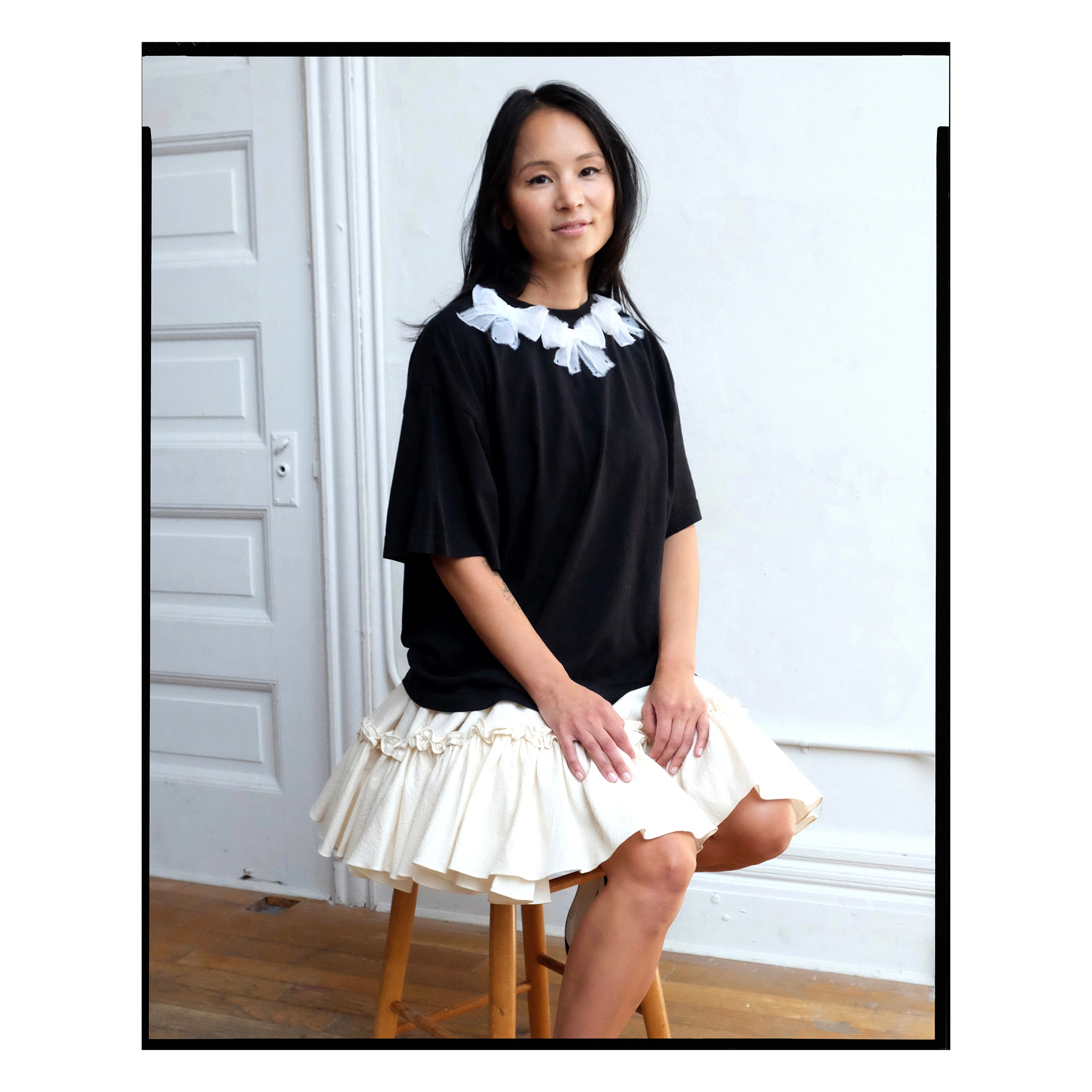 Black & White Organdy Bow Tee