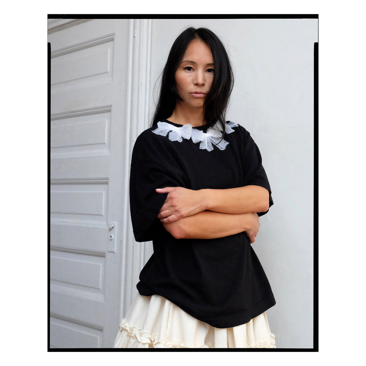 Black & White Organdy Bow Tee