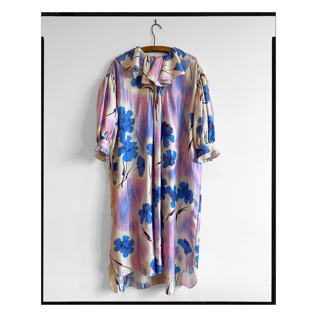 Painterly Floral Silk Twill Smock Dress