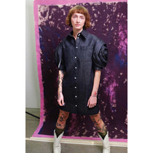 Load image into Gallery viewer, Denim Rosette Sleeve Shirtdress
