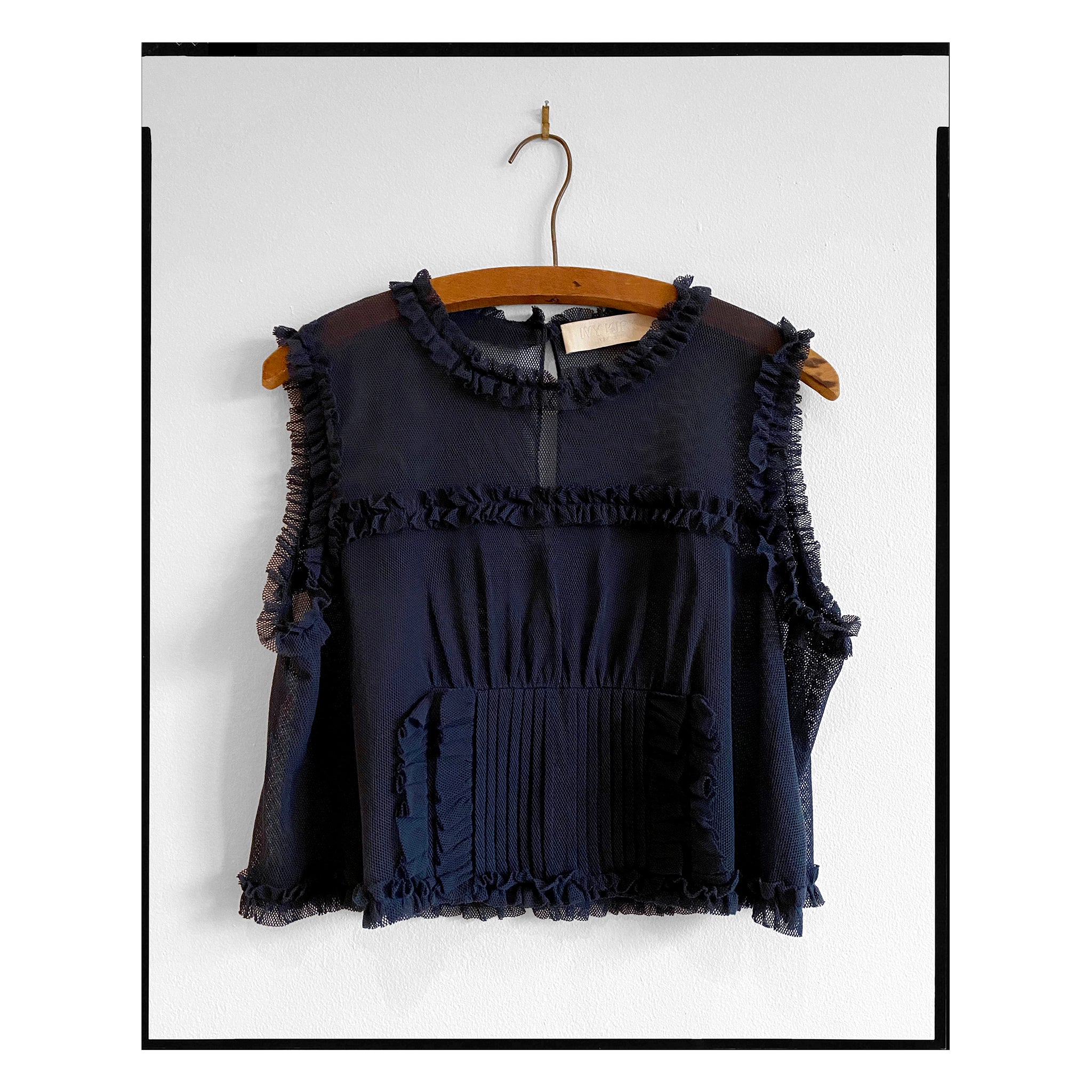 Navy Organic Cotton Tulle Pintuck Top