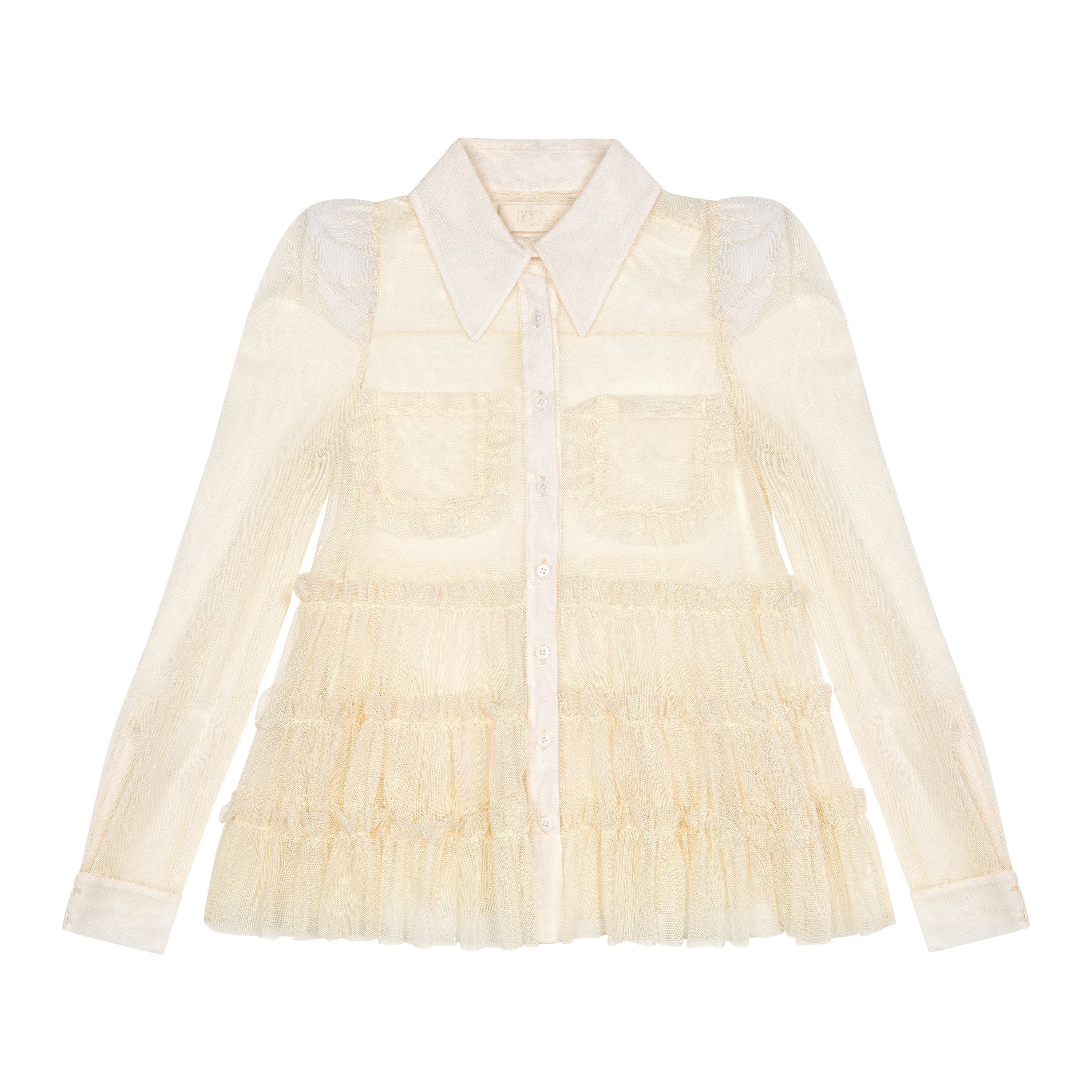 Cotton Tulle Ruffle Western Shirt