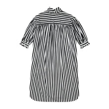 Load image into Gallery viewer, Black &amp; White Striped Poplin Bow Dress
