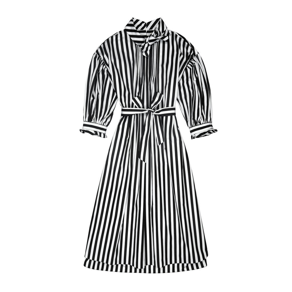 Black & White Striped Poplin Bow Dress