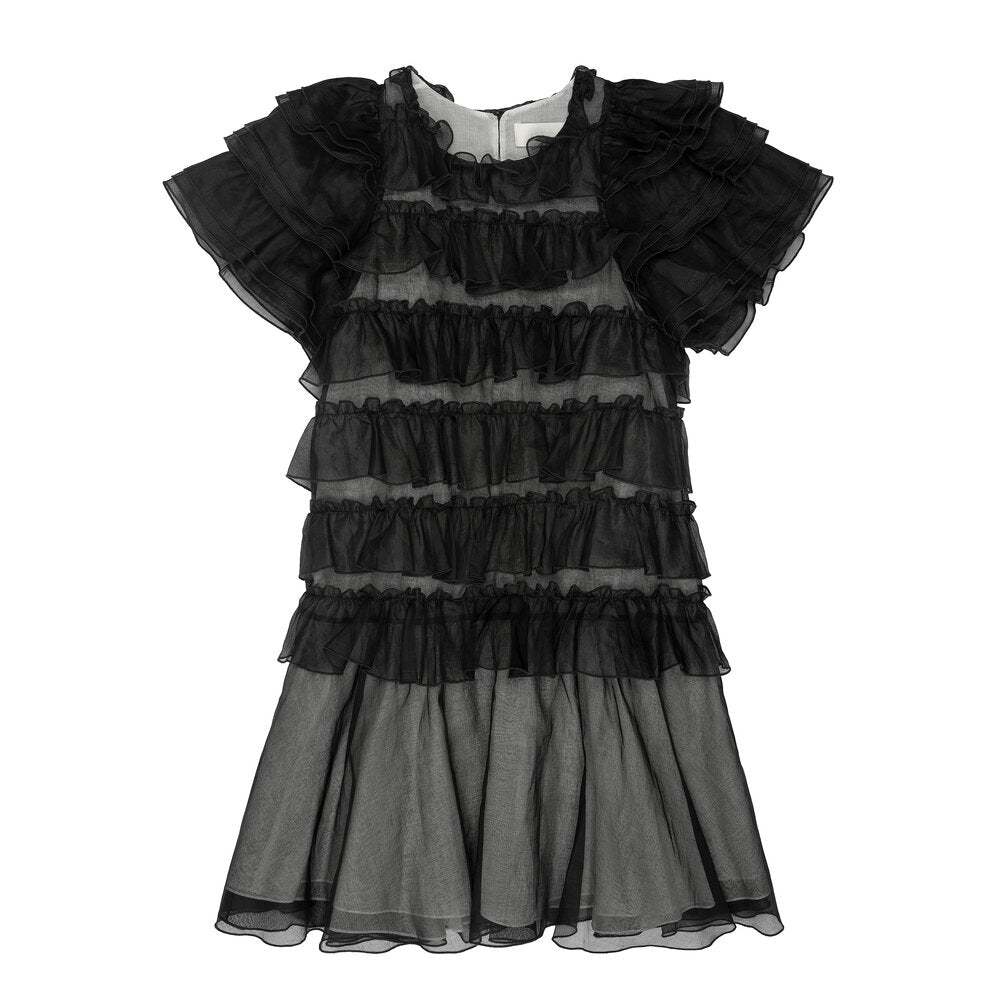 Black Organdy Ruffle Layered Dress