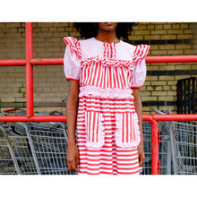 Load image into Gallery viewer, Pink &amp; Red Stripe Poplin Puff Sleeve Mini Dress
