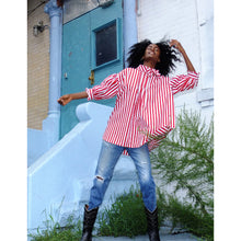 Load image into Gallery viewer, Red &amp; White Striped Poplin Bow Tunic
