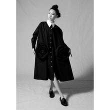 Load image into Gallery viewer, Black Rose Pocket Trapeze Shirt Dress
