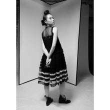 Load image into Gallery viewer, Black Cotton Tulle Striped Midi Dress
