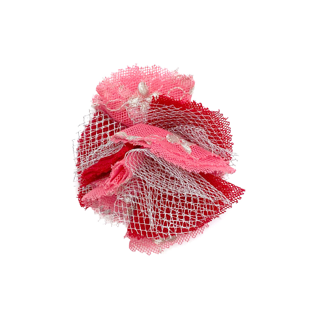 Pink & Red Embroidered Tulle Floral Clip