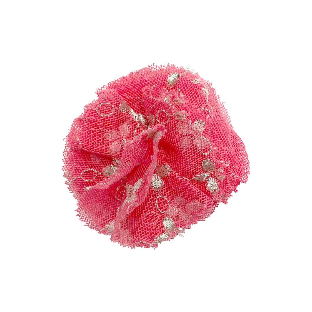 Pink & Silver Embroidered Tulle Floral Clip