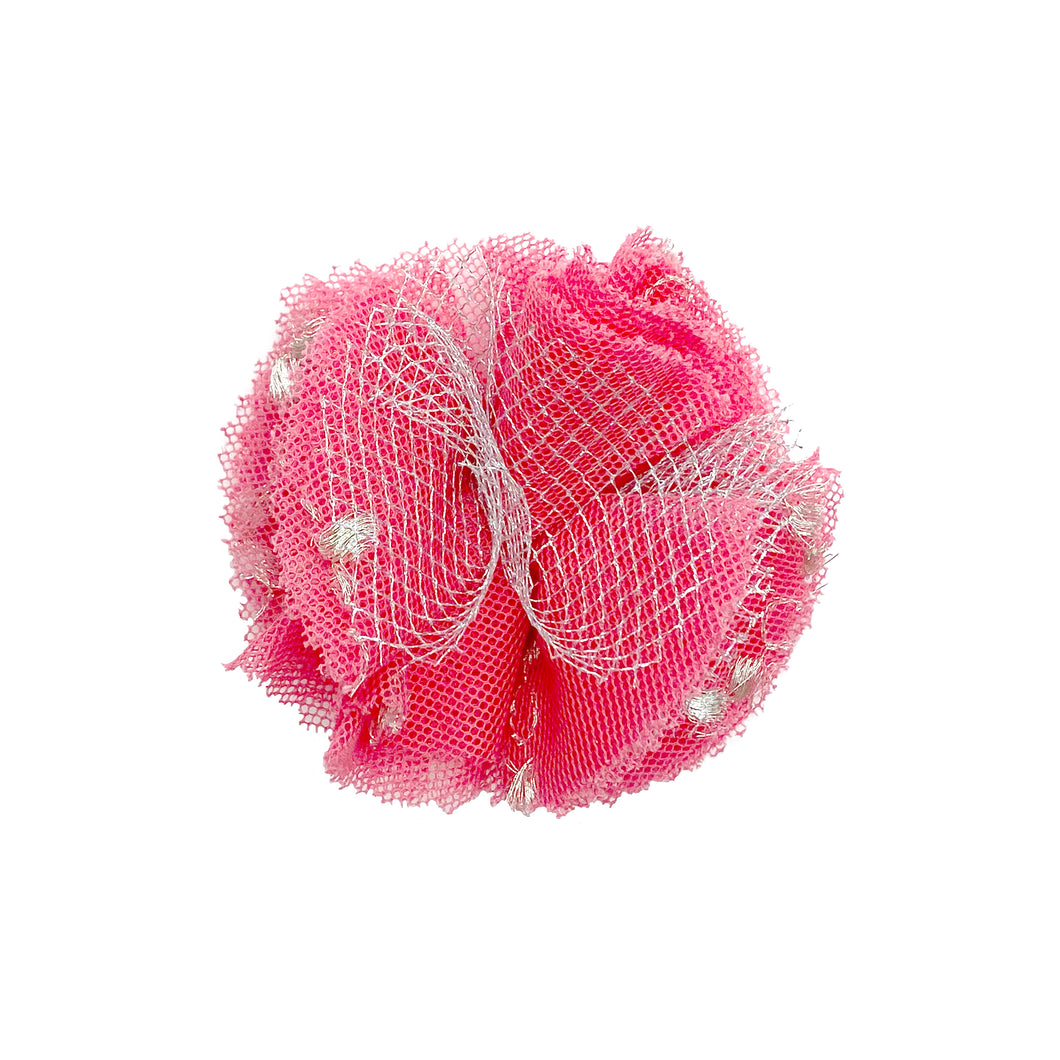 Pink & Silver Mixed Embroidered Tulle Floral Clip