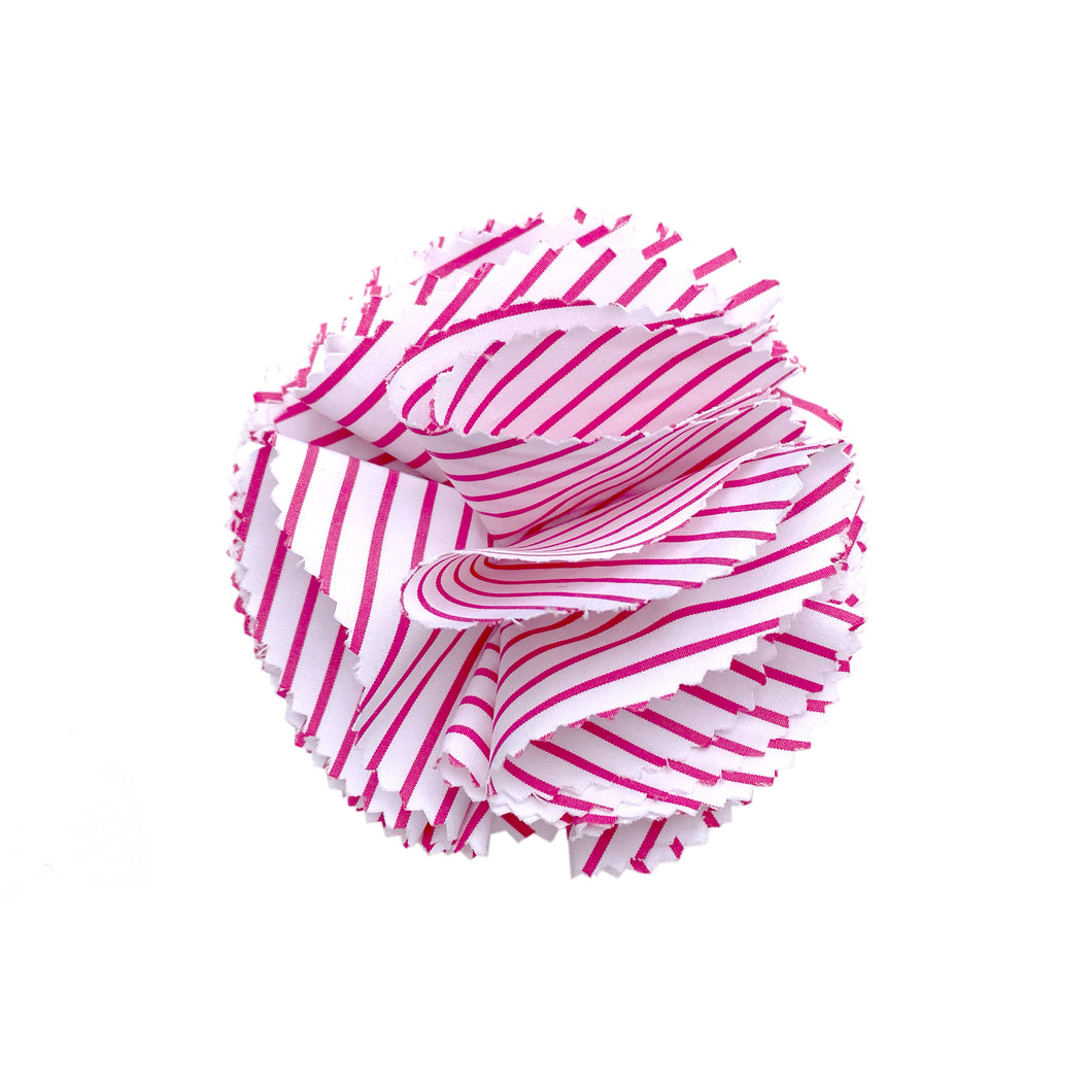 Pink & White Striped Poplin Floral Clip