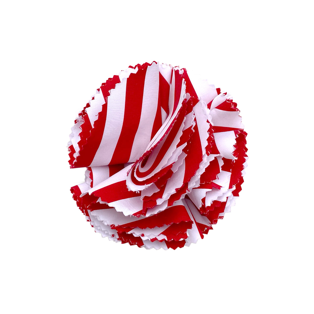 Red & White Striped Poplin Floral Clip